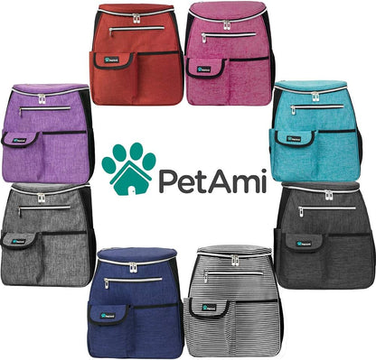 Airline Approved 27L Dog Travel Backpack with Food Containers, Collapsible Bowls, and Poop Bag Dispenser - Ideal for Weekend Road Trips and Camping, Purple